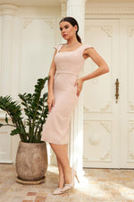 Powder Crepe Pearl Midi Promise Dress