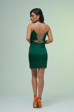 Angelino Emerald Backless Short Satin Evening Dress
