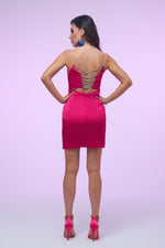 Angelino Fuchsia Backless Short Satin Evening Dress