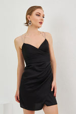 Black Satin Low Back Short Evening Dress