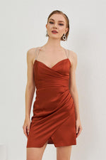 Taba Satin Backless Short Evening Dress