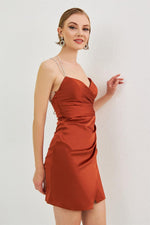 Taba Satin Backless Short Evening Dress