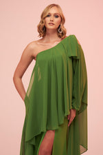 Angelino Green Single Sleeve Slit Plus Size Chiffon Evening Dress