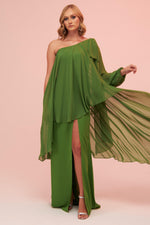 Angelino Green Single Sleeve Slit Plus Size Chiffon Evening Dress