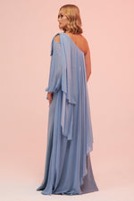 Angelino Indigo Single Sleeve Slit Plus Size Chiffon Evening Dress