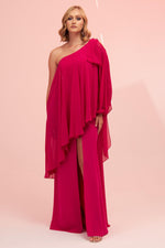 Angelino Fuchsia Single Sleeve Slit Plus Size Chiffon Evening Dress