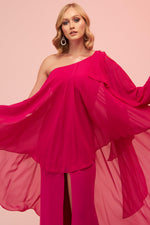 Angelino Fuchsia Single Sleeve Slit Plus Size Chiffon Evening Dress