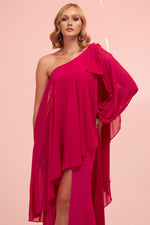 Angelino Fuchsia Single Sleeve Slit Plus Size Chiffon Evening Dress