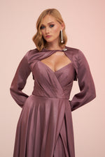 Angelino Lavender Foil Bolero Slit Long Evening Dress