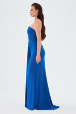 Saks Sandy Neck Stone Long Evening Dress