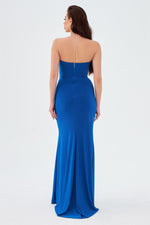 Saks Sandy Neck Stone Long Evening Dress