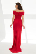 Red Sandy Stone Front Long Evening Dress