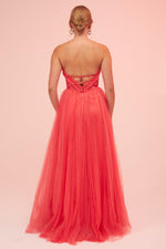 Angelino Coral Strapless Backless Tulle Engagement Dress