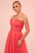 Angelino Coral Strapless Backless Tulle Engagement Dress