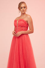 Angelino Coral Strapless Backless Tulle Engagement Dress