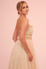 Angelino Beige Strapless Backless Tulle Engagement Dress