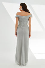 Silver Glitter Knitted Strapless Long Evening Dress