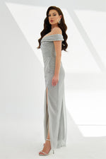 Silver Glitter Knitted Strapless Long Evening Dress