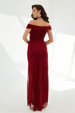 Red Glitter Knitted Strapless Long Evening Dress