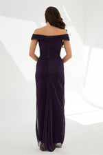 Purple Glitter Knitted Strapless Long Evening Dress