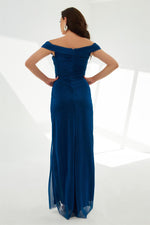 Saks Glitter Knitted Strapless Long Evening Dress