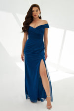 Saks Glitter Knitted Strapless Long Evening Dress