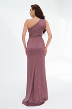 Lavender Foil One Sleeve Slit Long Evening Dress