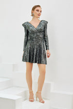 Black Sequined Long Sleeve Short Evening Dress