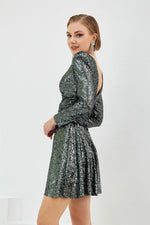 Black Sequined Long Sleeve Short Evening Dress