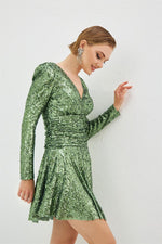 Çağla Sequined Long Sleeve Short Evening Dress