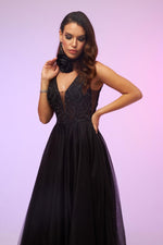 Angelino Black Tulle Low-Rise Midi Dress