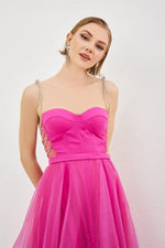 Fuchsia Tulle Strap Princess Midi Promise and Engagement Dress