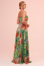 Angelino Green Strap Slit Printed Evening Dress