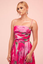 Angelino Fuchsia Strap Slit Printed Evening Dress