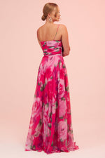 Angelino Fuchsia Strap Slit Printed Evening Dress