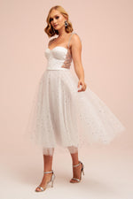 Angelino Ecru Tulle Strappy Starry Princess Midi Wedding Dress