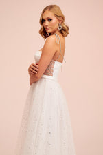 Angelino Ecru Tulle Strappy Starry Princess Midi Wedding Dress