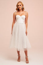 Angelino Ecru Tulle Strappy Starry Princess Midi Wedding Dress