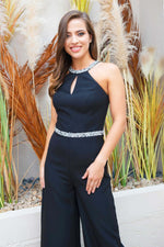 Angelino black collar waist stone jumpsuit