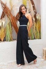 Angelino black collar waist stone jumpsuit