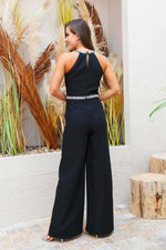 Angelino black collar waist stone jumpsuit