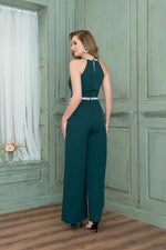 Angelino emerald collar waist stone jumpsuit