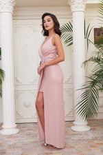 Angelino Salmon Lakli Chiffon Cruve Slit Evening Dress