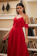 Angelino Red Chiffon Chest Long Evening Dress with Foward