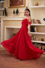 Angelino Red Chiffon Chest Long Evening Dress with Foward