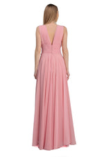 Angelino powder chiffon v neck long evening dress dress