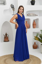 Angelino sax chiffon v neck long evening dress dress