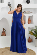 Angelino sax chiffon v neck long evening dress dress