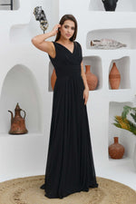 Angelino black chiffon v neck long evening dress dress