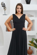 Angelino black chiffon v neck long evening dress dress